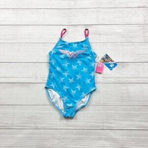 Wonder Woman Girls Swimsuit Star Print One Piece Bow Back NWT Small